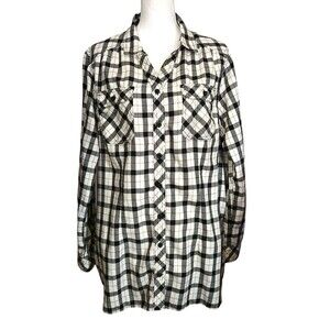 Duluth Trading Co. Crosscut Wicking Flannel Tunic Top Black White Plaid Size XXL